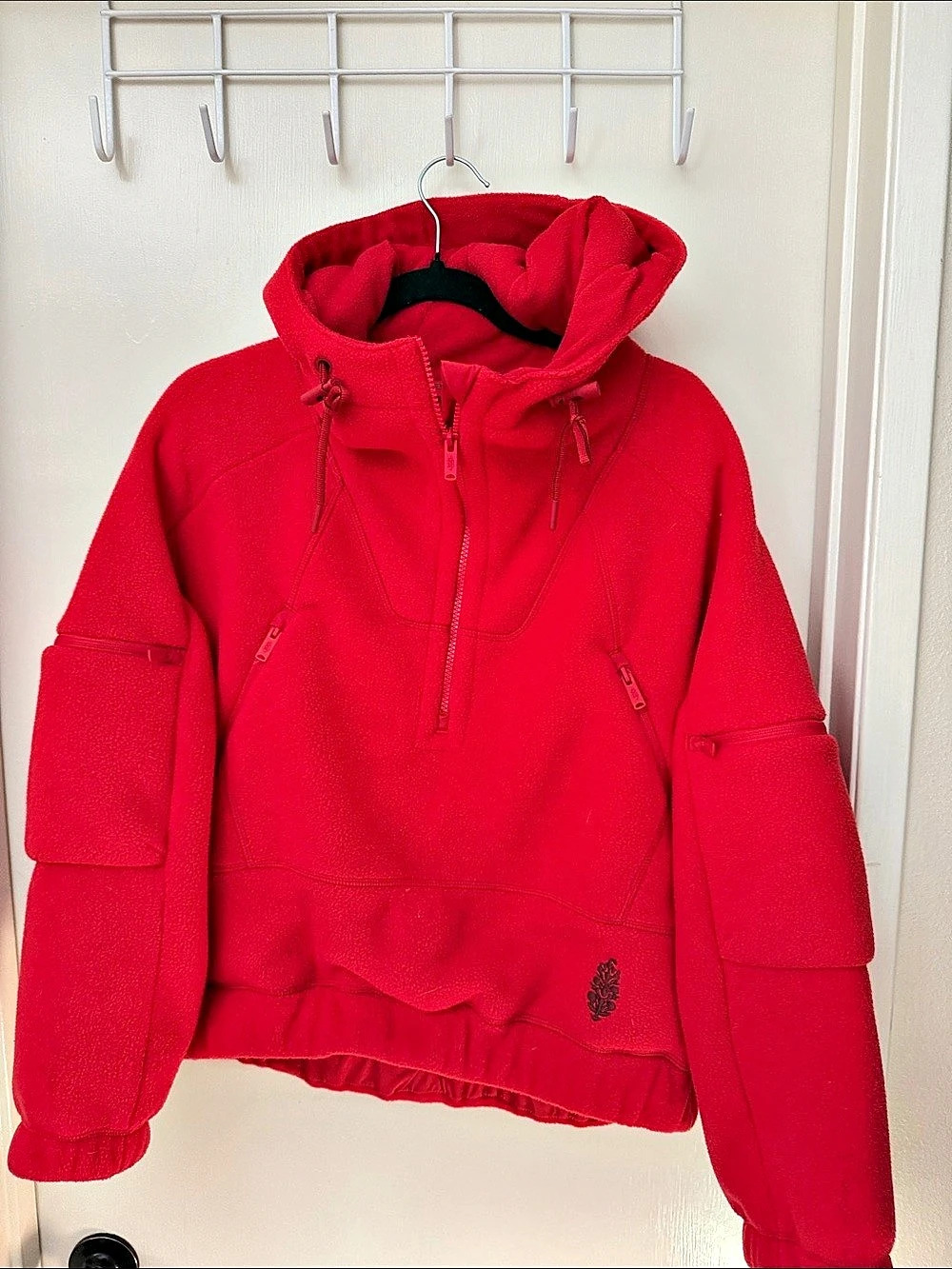 Free People Hit The Slopes Fleece Pullover Red Hooded Jacket